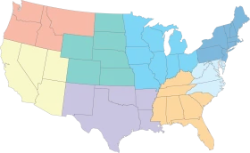 Pastel-Toned United States Regional Map Clipart with Color-Coded Regions