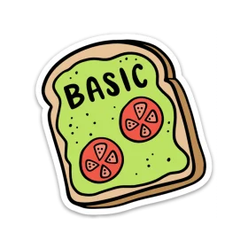 Quirky Avocado Toast Clipart with Playful Basic Text and Tomato Slices