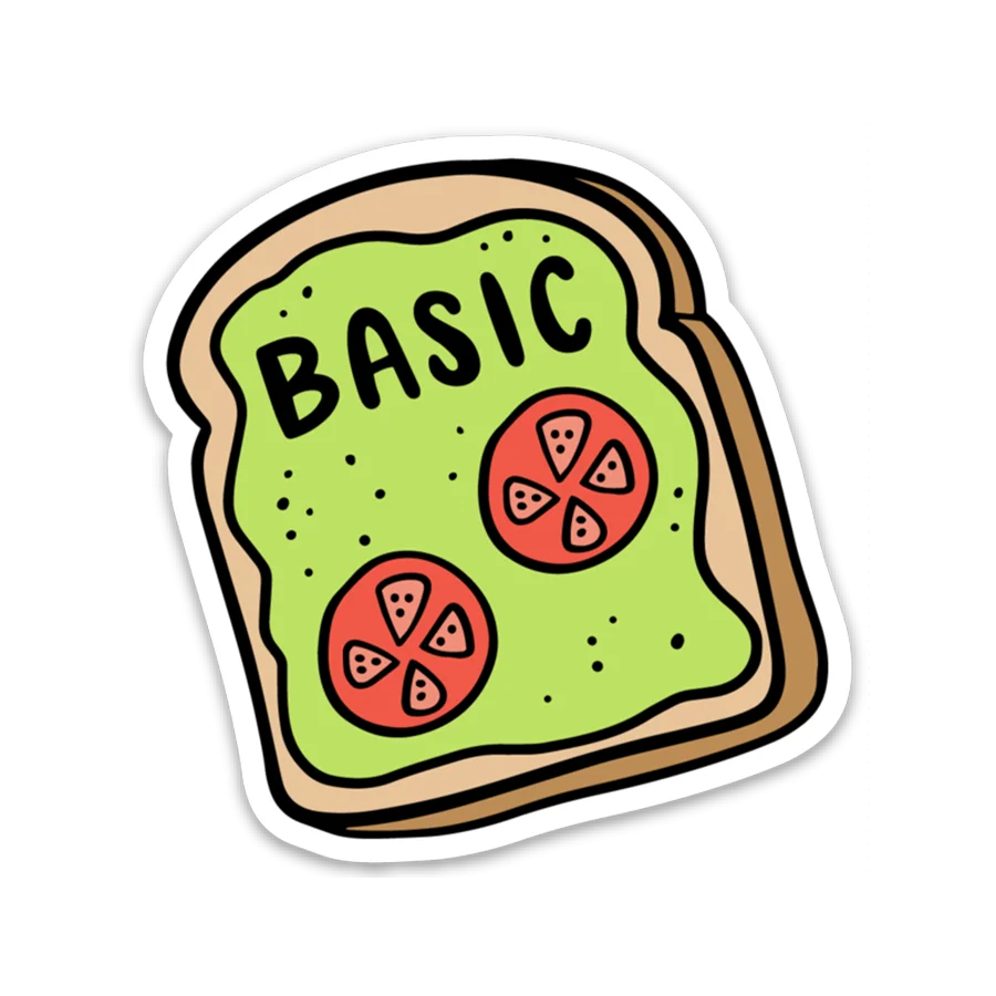 Quirky Avocado Toast Clipart with Playful Basic Text and Tomato Slices