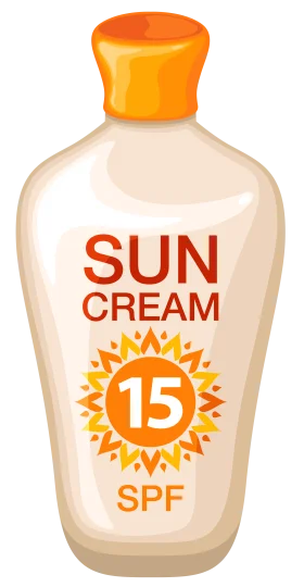 Sun Protection Clipart: SPF 15 Sunscreen Bottle with Radiant Sun Design