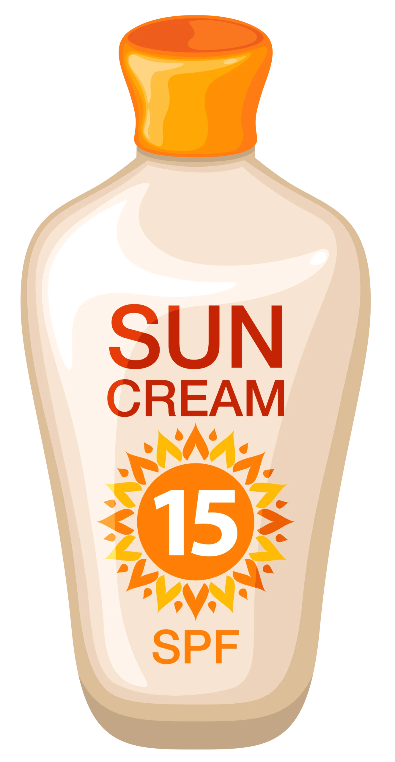 Sun Protection Clipart: SPF 15 Sunscreen Bottle with Radiant Sun Design