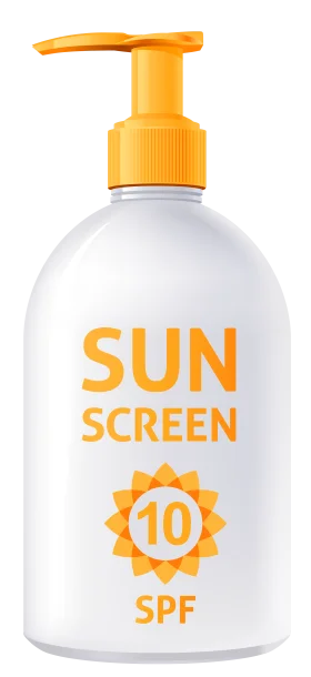 Sun Protection Essential: Realistic SPF 10 Sunscreen Bottle Clipart Illustration