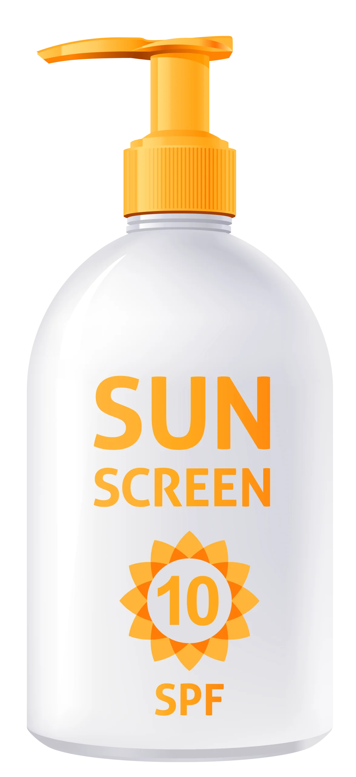 Sun Protection Essential: Realistic SPF 10 Sunscreen Bottle Clipart Illustration