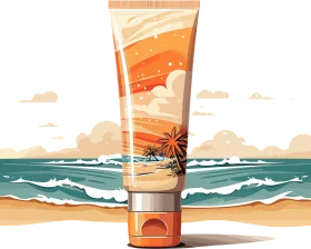 Tropical Sunset Beach Sunscreen Protection Clipart Illustration Design