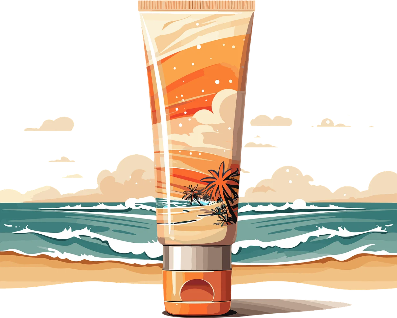 Tropical Sunset Beach Sunscreen Protection Clipart Illustration Design