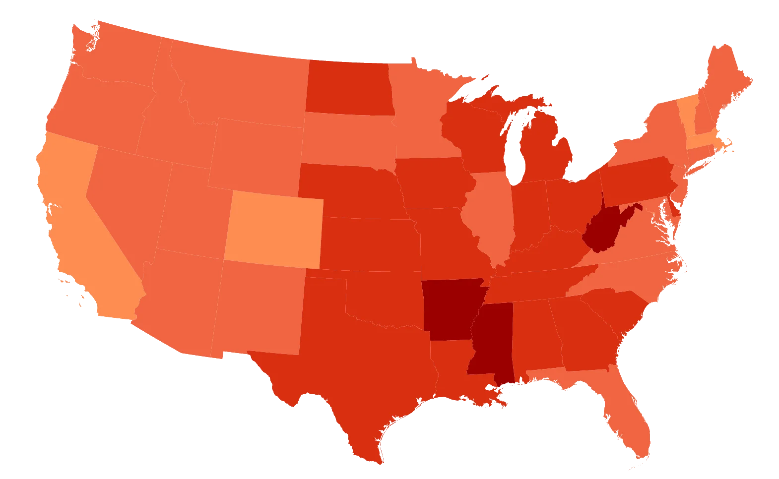 United States Geographical Representation Heatmap Clipart with Regional Color Gradient