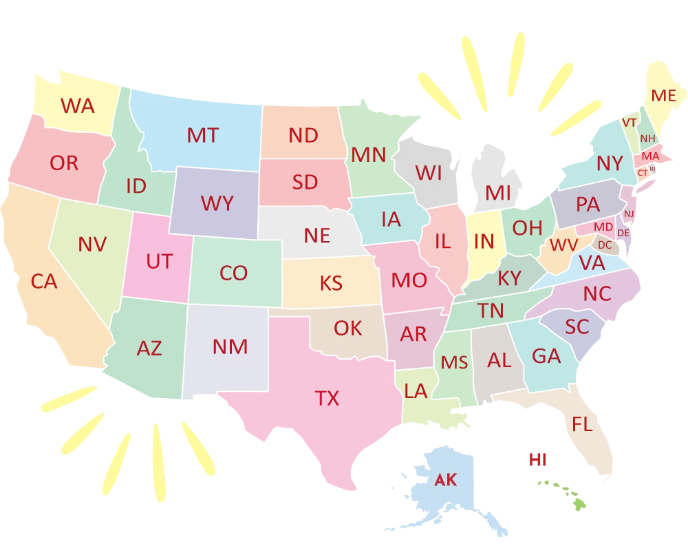 United States of America Pastel-Toned States Map Clipart Illustration Design