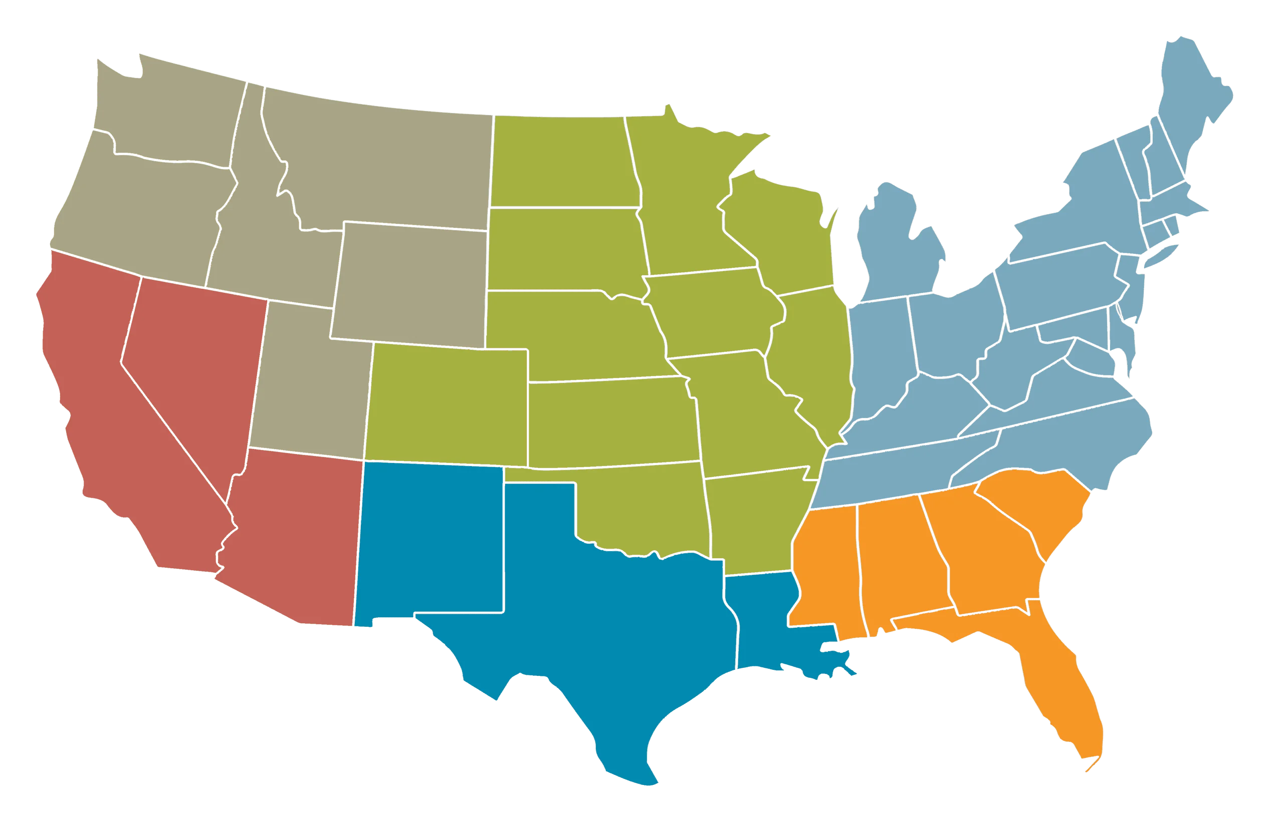 United States Regional Colorful Geographical Clipart Map Visualization