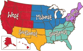 United States Regional Map Clipart with Color-Coded Geographic Zones