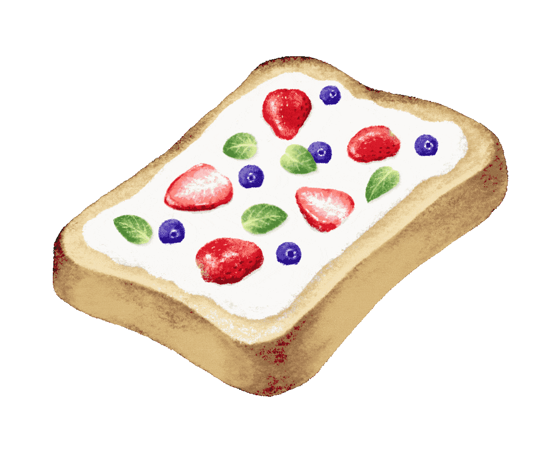 Whimsical Fruit-Topped Cream Cheese Toast Clipart with Colorful Berries