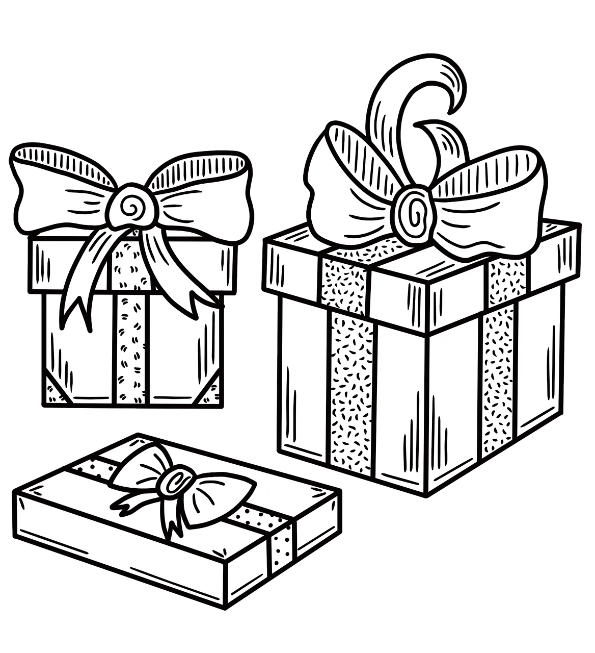 Black and White Christmas Presents Clipart - Festive Gift Boxes with Bows