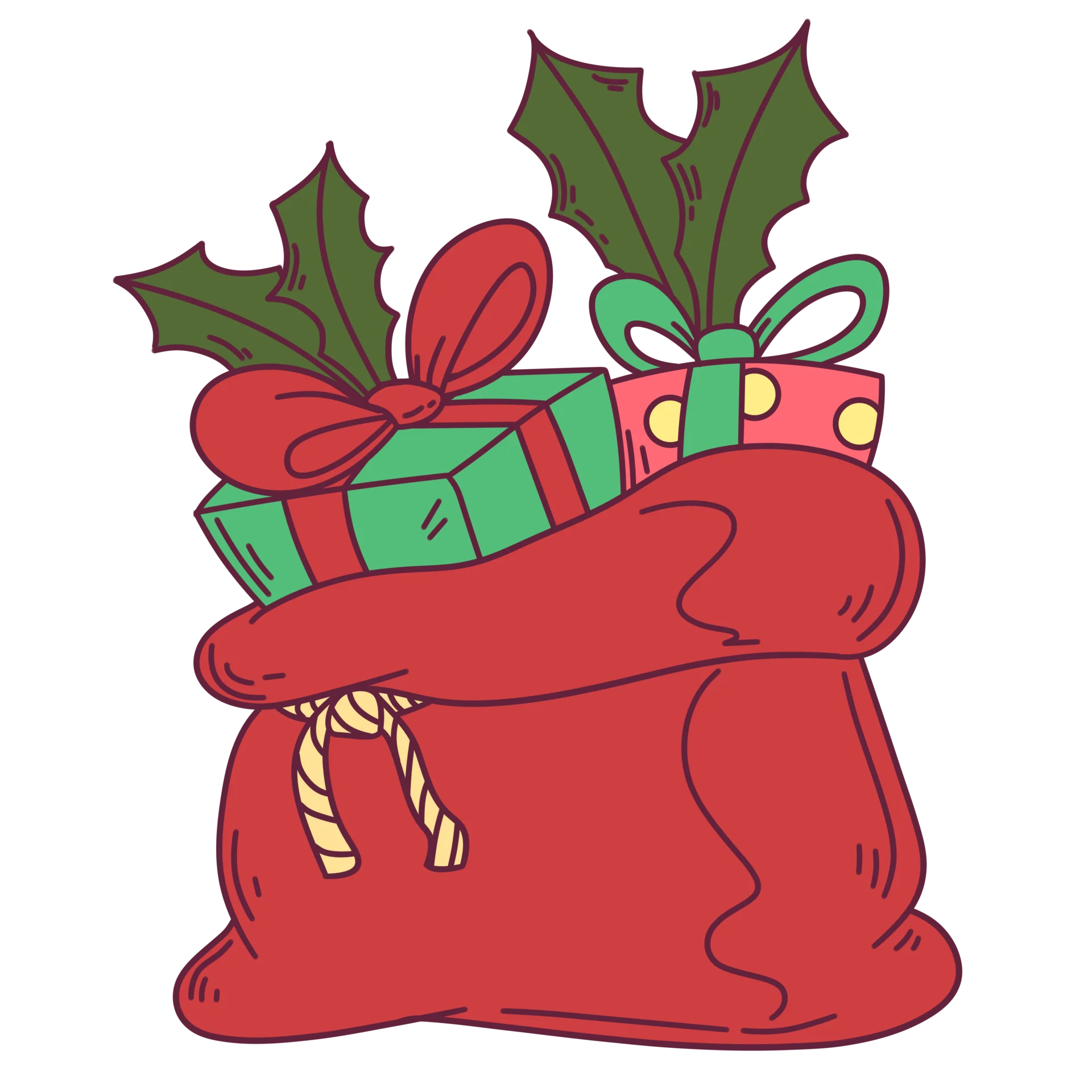 Festive Christmas Gift Sack Overflowing with Colorful Presents Clipart Illustration
