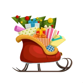 Festive Christmas Santa Sleigh Overflowing with Colorful Gift Clipart Design