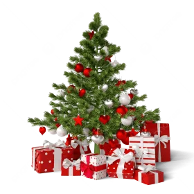 Festive Christmas Tree Clipart with Beautifully Wrapped Presents and Ornaments
