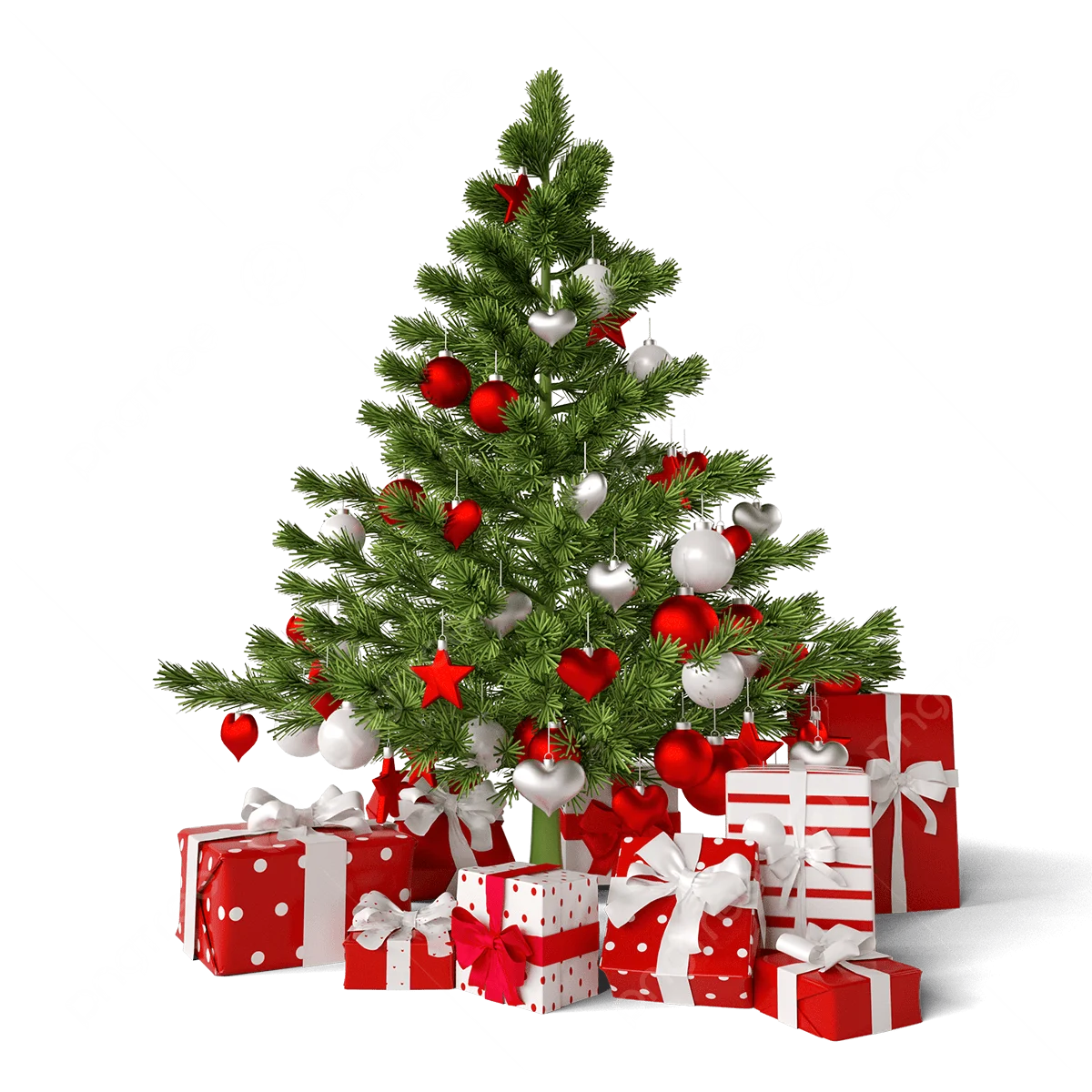 Festive Christmas Tree Clipart with Beautifully Wrapped Presents and Ornaments