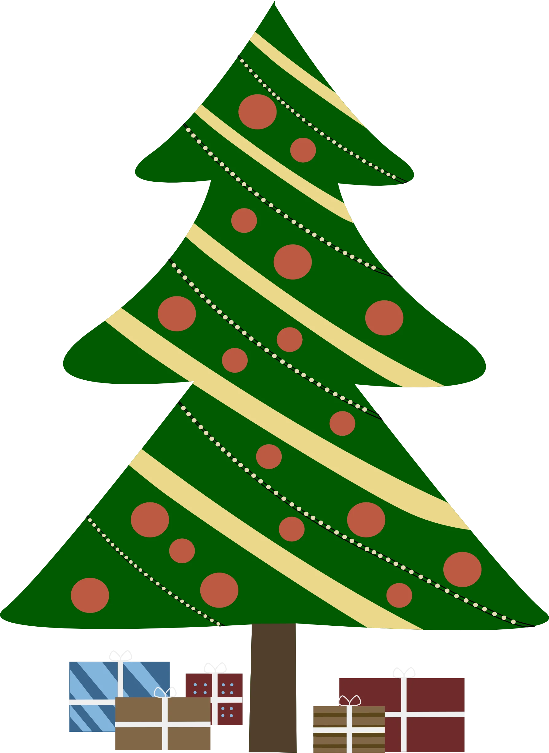 Festive Christmas Tree Clipart with Decorative Ornaments and Gift Packages