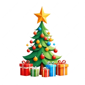 Festive Christmas Tree with Colorful Presents Clipart - Holiday Celebration Scene