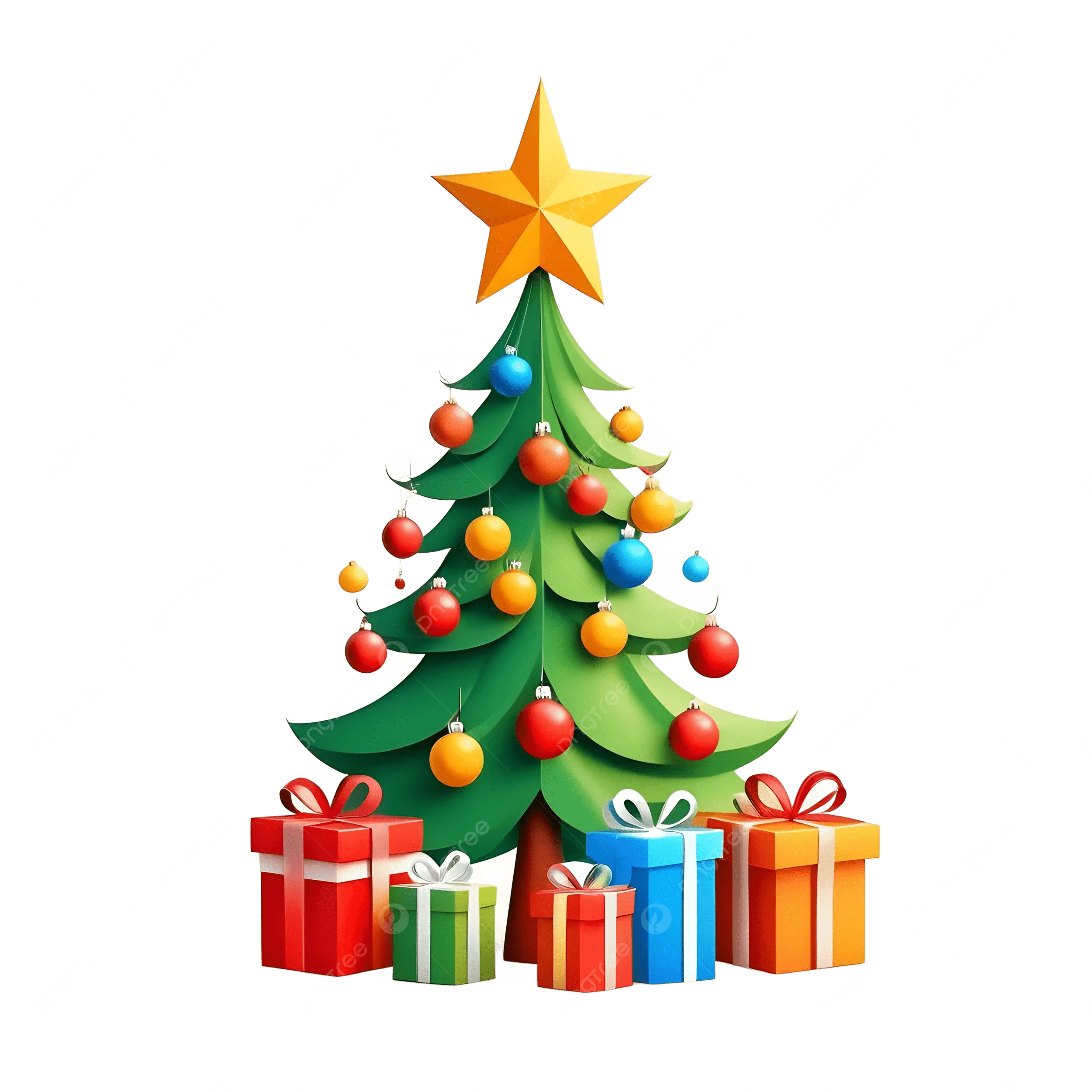 Festive Christmas Tree with Colorful Presents Clipart - Holiday Celebration Scene