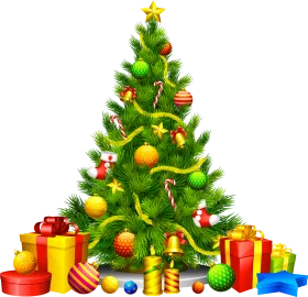 Festive Christmas Tree with Colorful Wrapped Presents Clipart Illustration