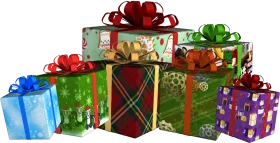 Festive Holiday Christmas Gift Boxes Clipart with Ribbons and Patterns