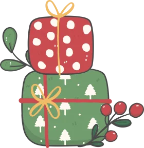 Festive Holiday Gift Boxes with Christmas Tree Clipart Design