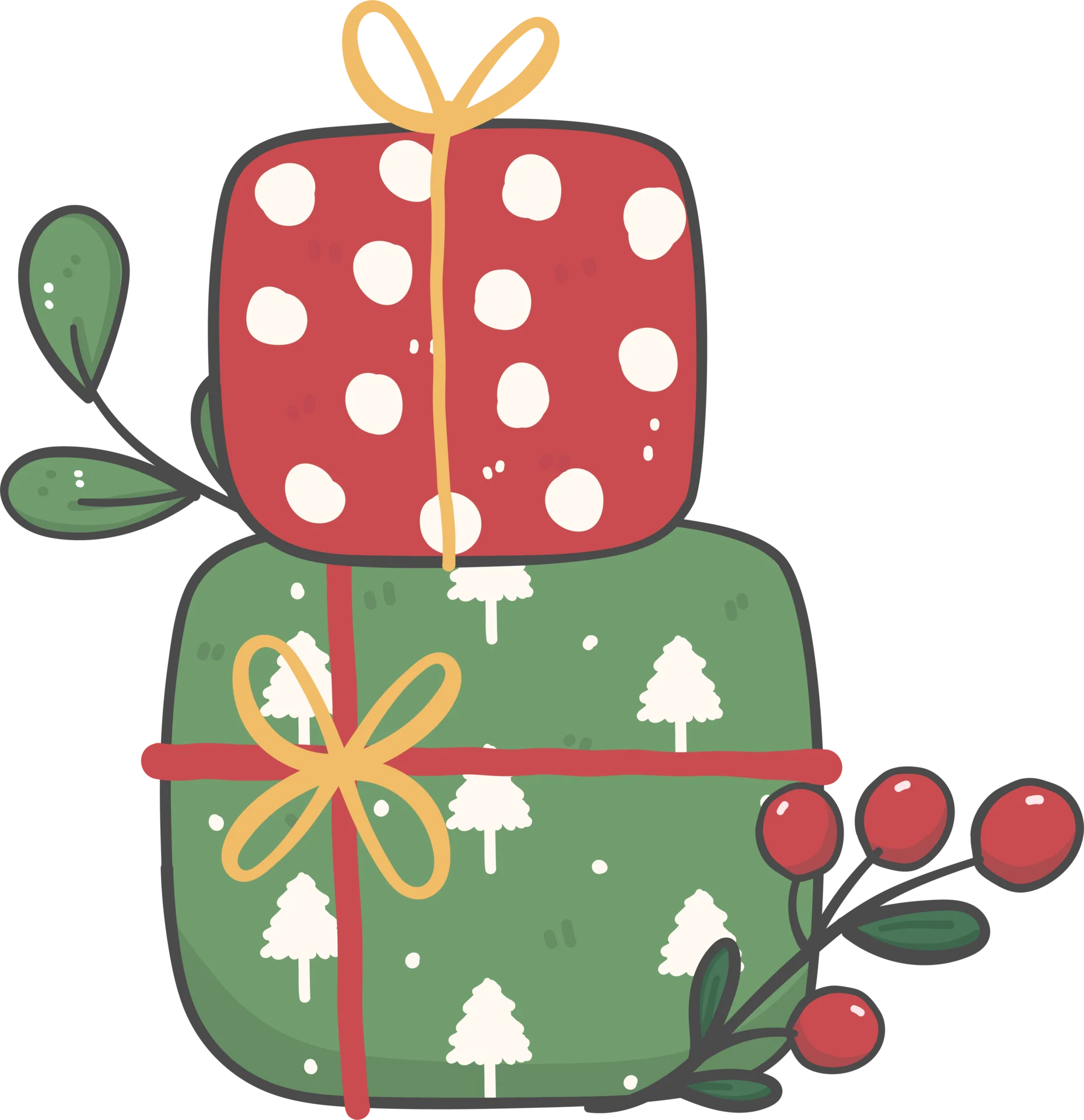Festive Holiday Gift Boxes with Christmas Tree Clipart Design