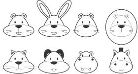 Adorable Black and White Animal Faces Clipart Collection for Kids Artwork