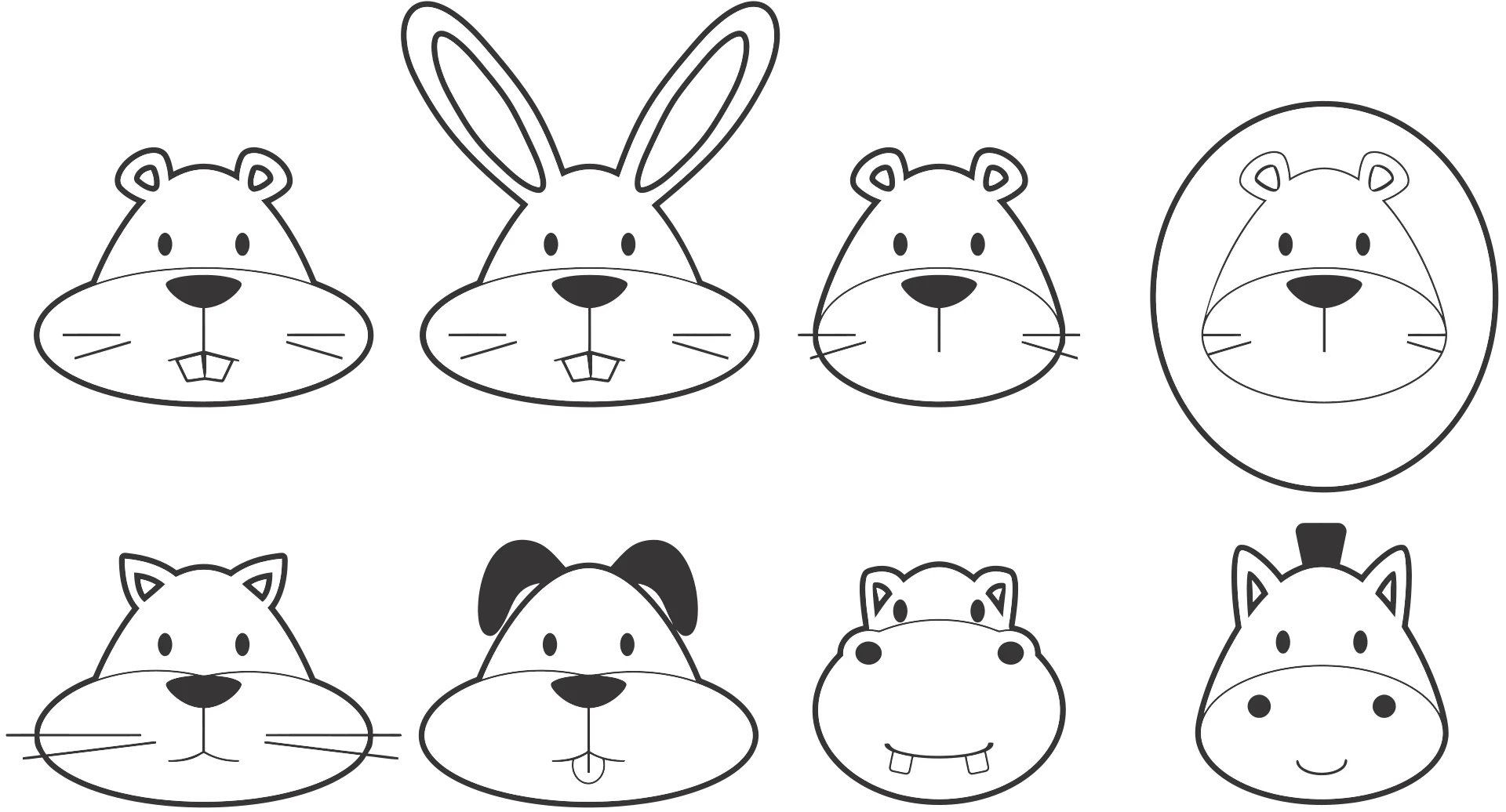 Adorable Black and White Animal Faces Clipart Collection for Kids Artwork