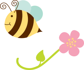 Adorable Cartoon Bumble Bee and Pink Flower Whimsical Nature Clipart Design