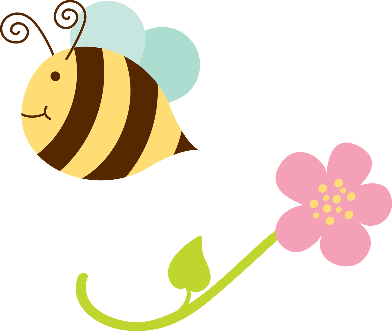Adorable Cartoon Bumble Bee and Pink Flower Whimsical Nature Clipart Design