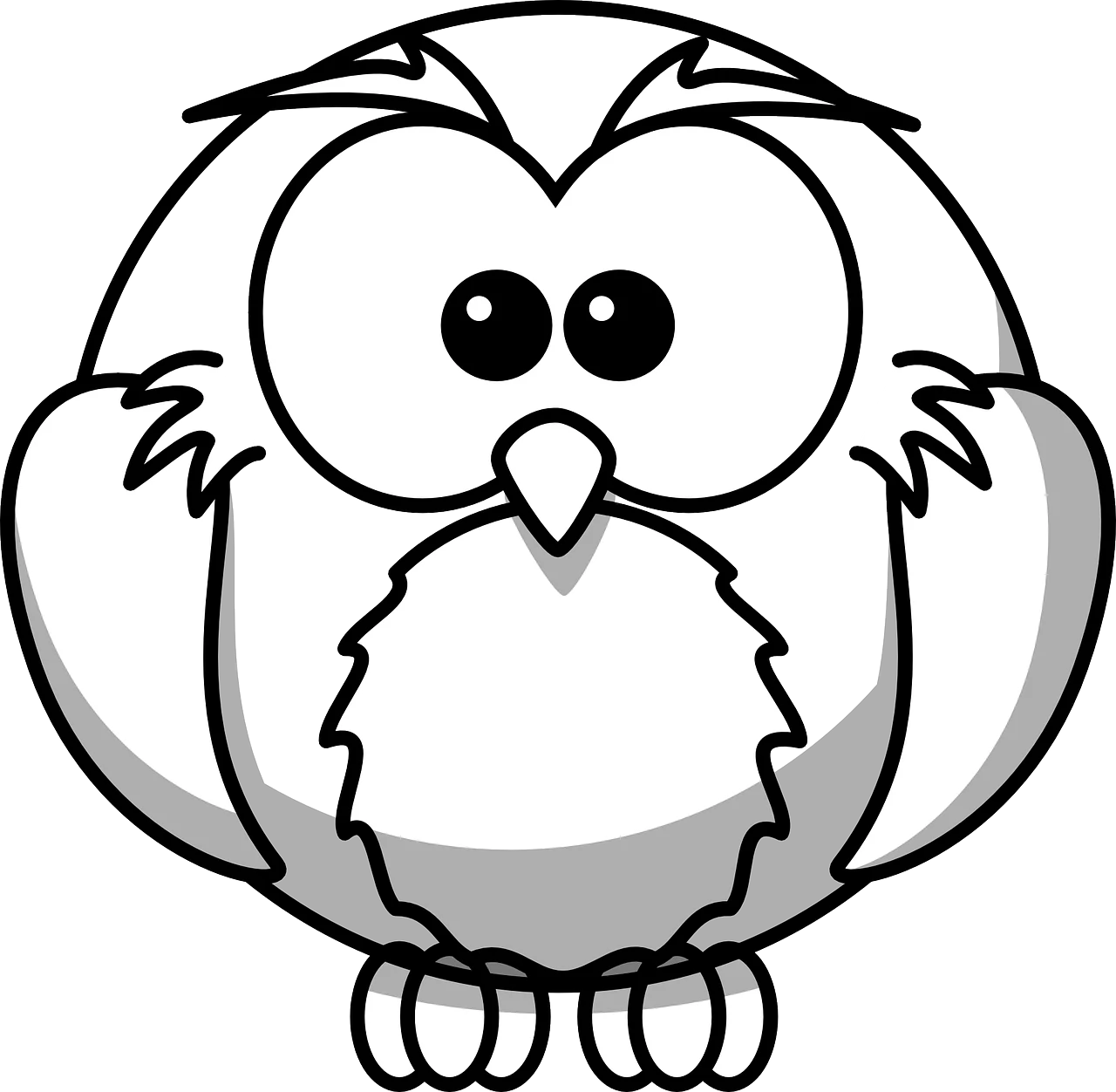 Adorable Cartoon Owl Clipart: A Whimsical Black and White Illustration of Cute Feathered Friend
