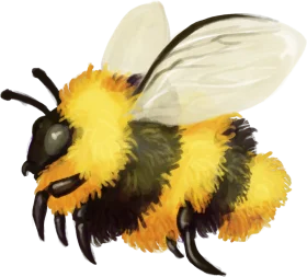 Adorable Fluffy Bumblebee Clipart with Soft Watercolor Texture and Delicate Wings