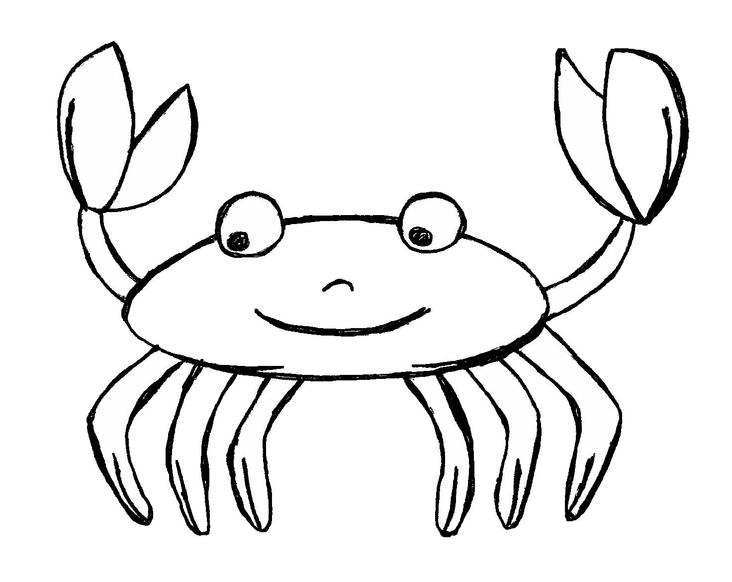 Charming Black and White Crab Clipart with Playful Smile and Curvy Limbs