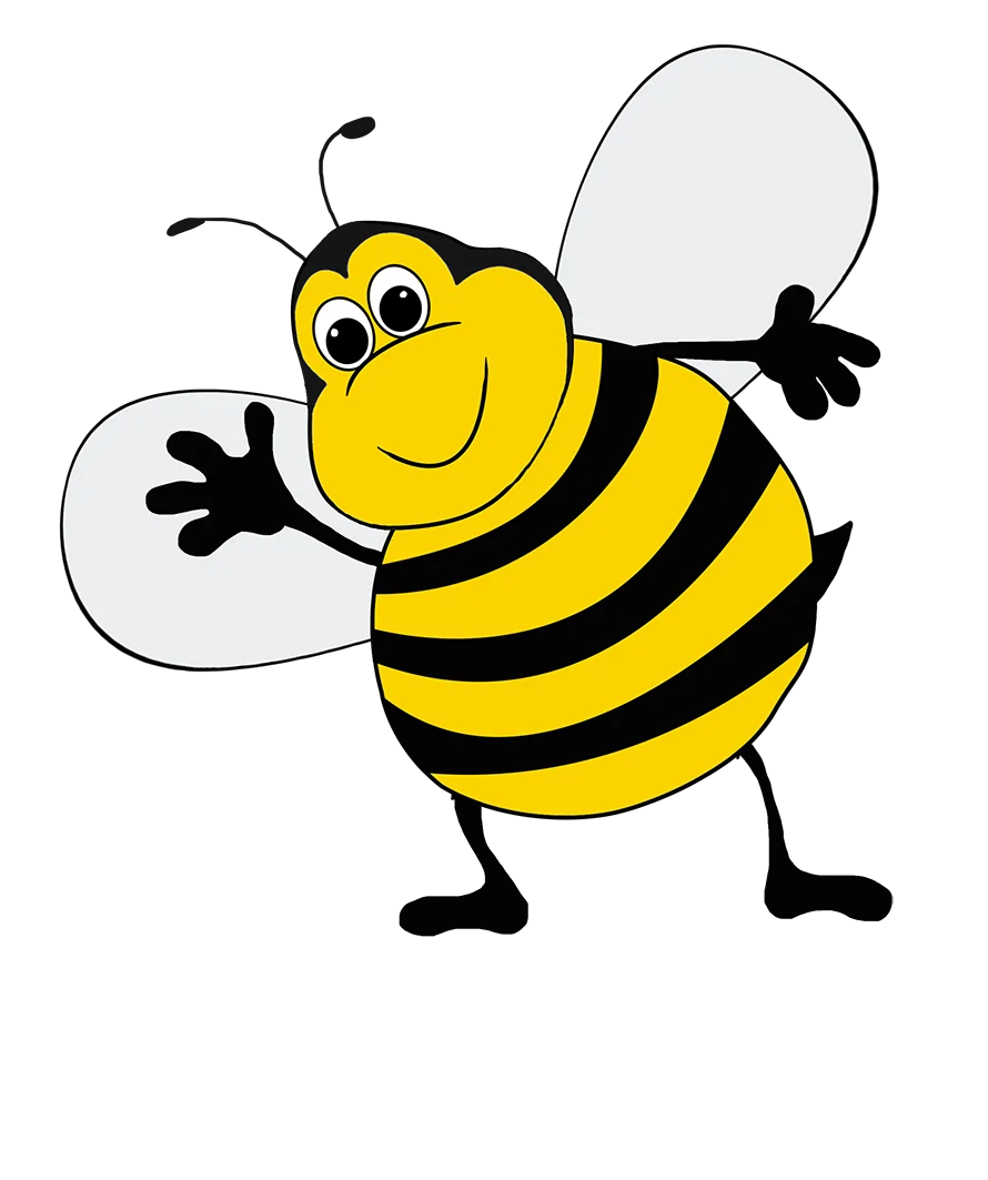 Cheerful Cartoon Bumble Bee Clipart with Friendly Expression and Bold Stripes