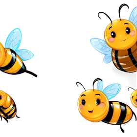 Cheerful Cartoon Bumble Bees Clipart: Adorable Flying Insects with Playful Expressions