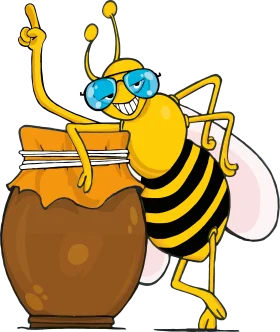 Cool Cartoon Bumble Bee Character Enjoying Honey Pot Clipart Design