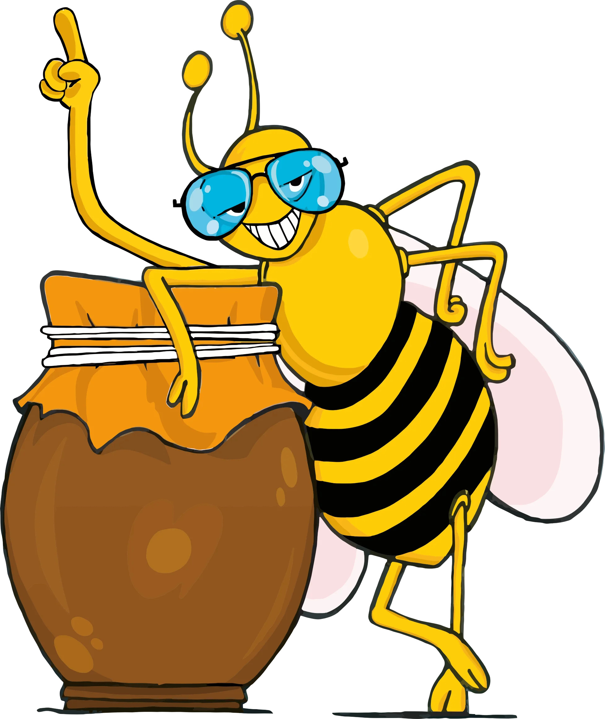 Cool Cartoon Bumble Bee Character Enjoying Honey Pot Clipart Design