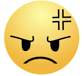 Frustrated Emoji Clipart: Angry Yellow Face with Furrowed Brow and Crossed Symbol