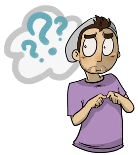 Perplexed Character with Floating Question Marks in Quirky Cartoon Clipart Style