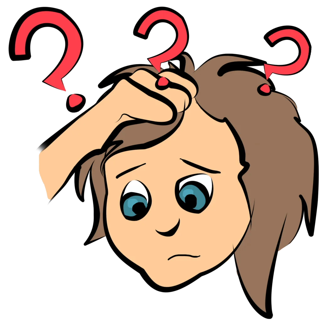 Perplexed Character with Question Marks: A Whimsical Puzzled Clipart Illustration
