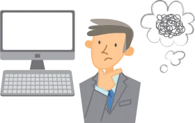 Professional Office Worker Feeling Confused While Working on Computer Clipart Illustration