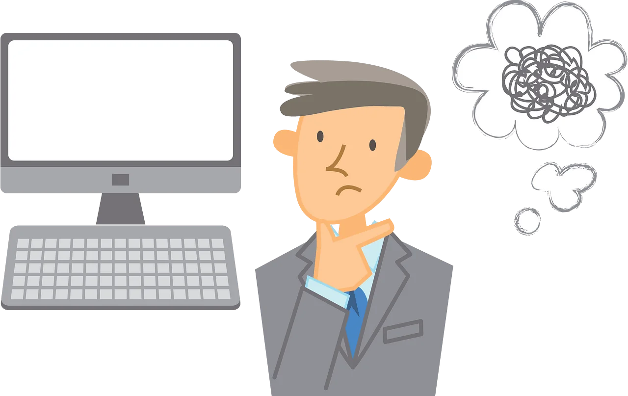 Professional Office Worker Feeling Confused While Working on Computer Clipart Illustration