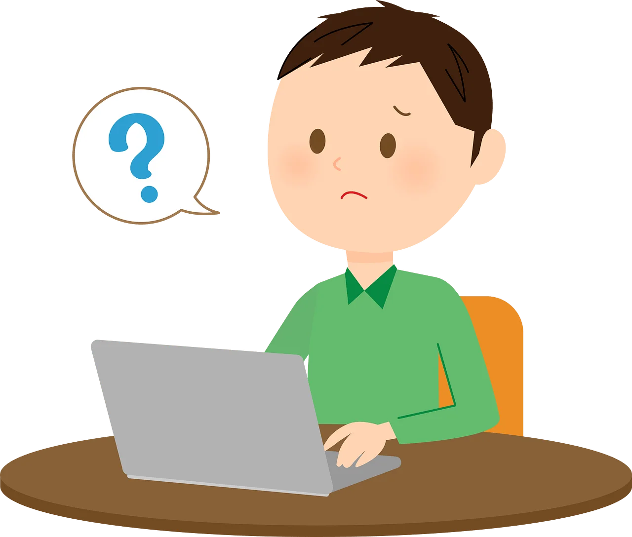 Puzzled Person Using Laptop: A Cartoon Clipart Illustration of Confusion