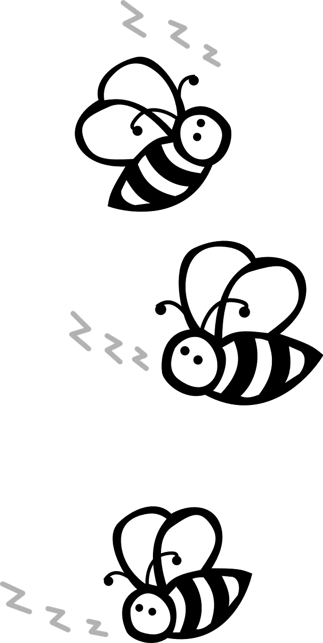 Sleepy Black and White Bumble Bee Clipart Collection with Zzz Effect