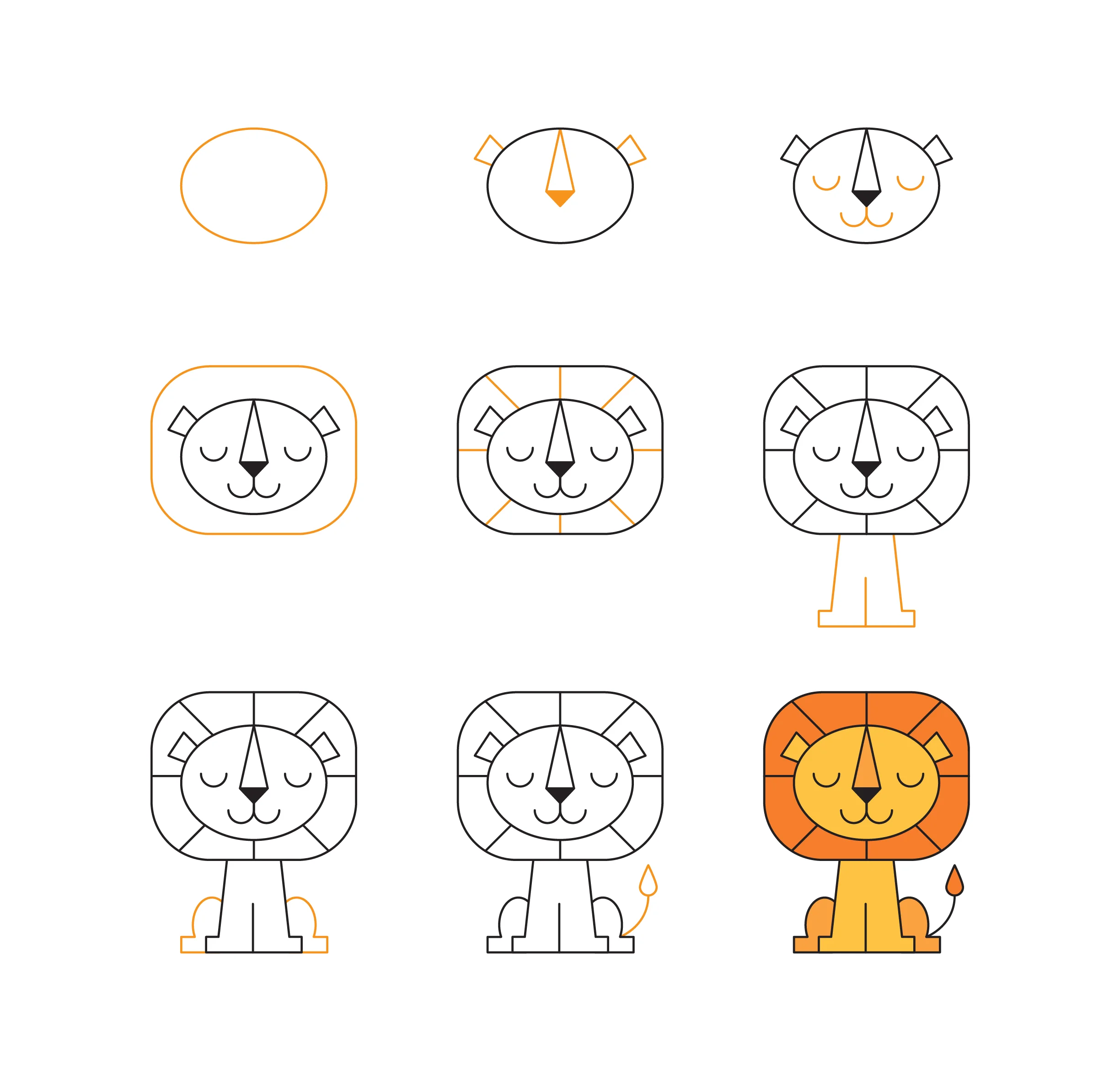 Step-by-Step Lion Clipart: Adorable Drawing Tutorial from Basic Shapes to Colorful Character