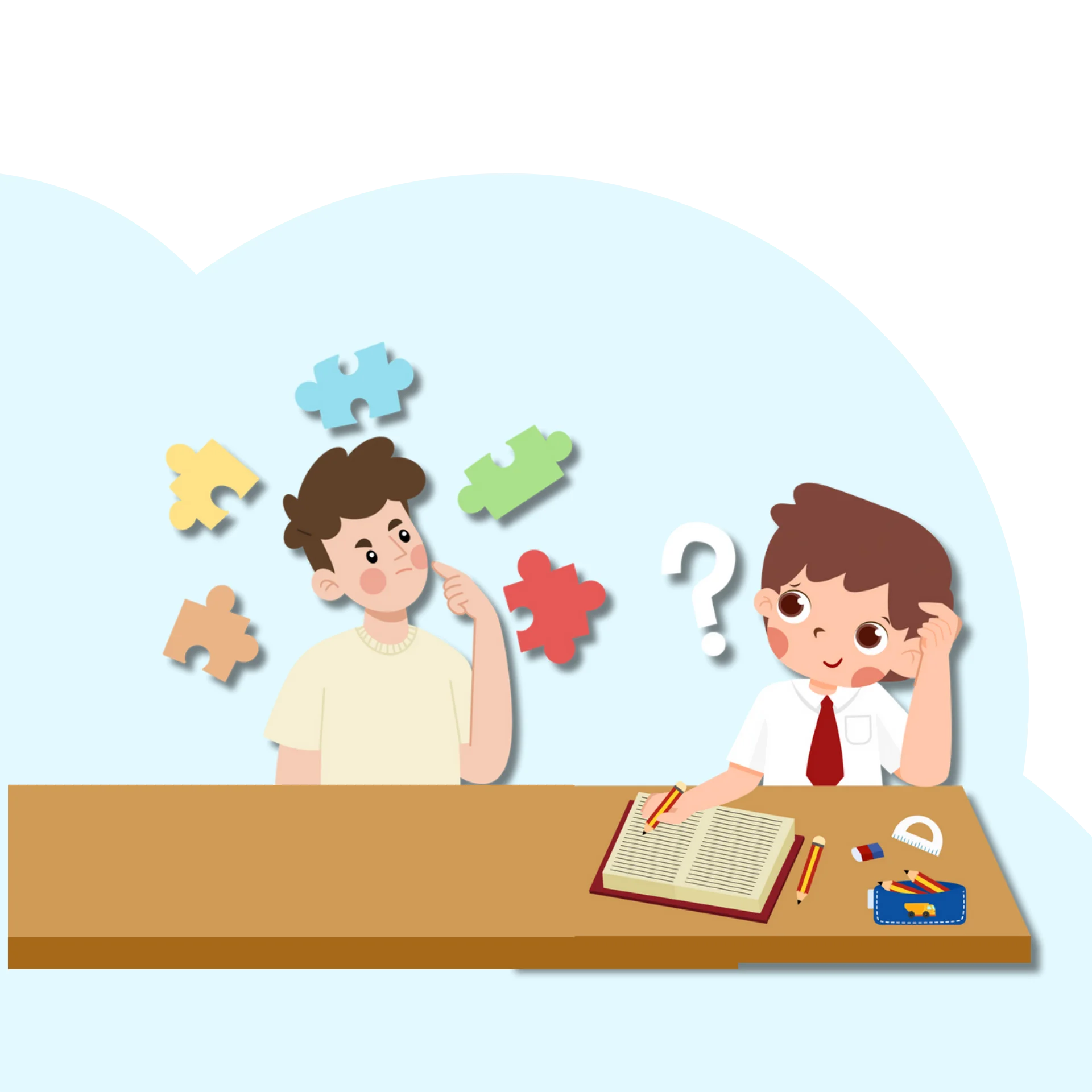 Student Learning Adventure: Puzzle Solving Clipart with Colorful Knowledge Pieces