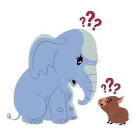 Whimsical Blue Elephant and Confused Brown Rodent Clipart Interaction