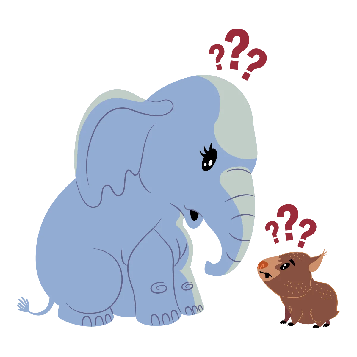 Whimsical Blue Elephant and Confused Brown Rodent Clipart Interaction