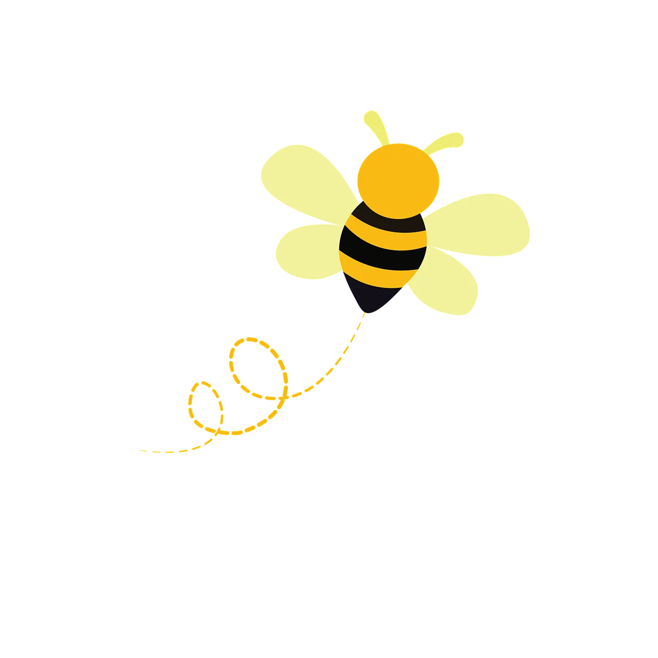 Whimsical Bumble Bee Clipart with Playful Flight Path and Soft Yellow Wings