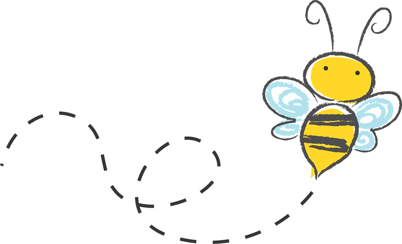 Whimsical Bumble Bee Flying with Dotted Path Cartoon Clipart Illustration
